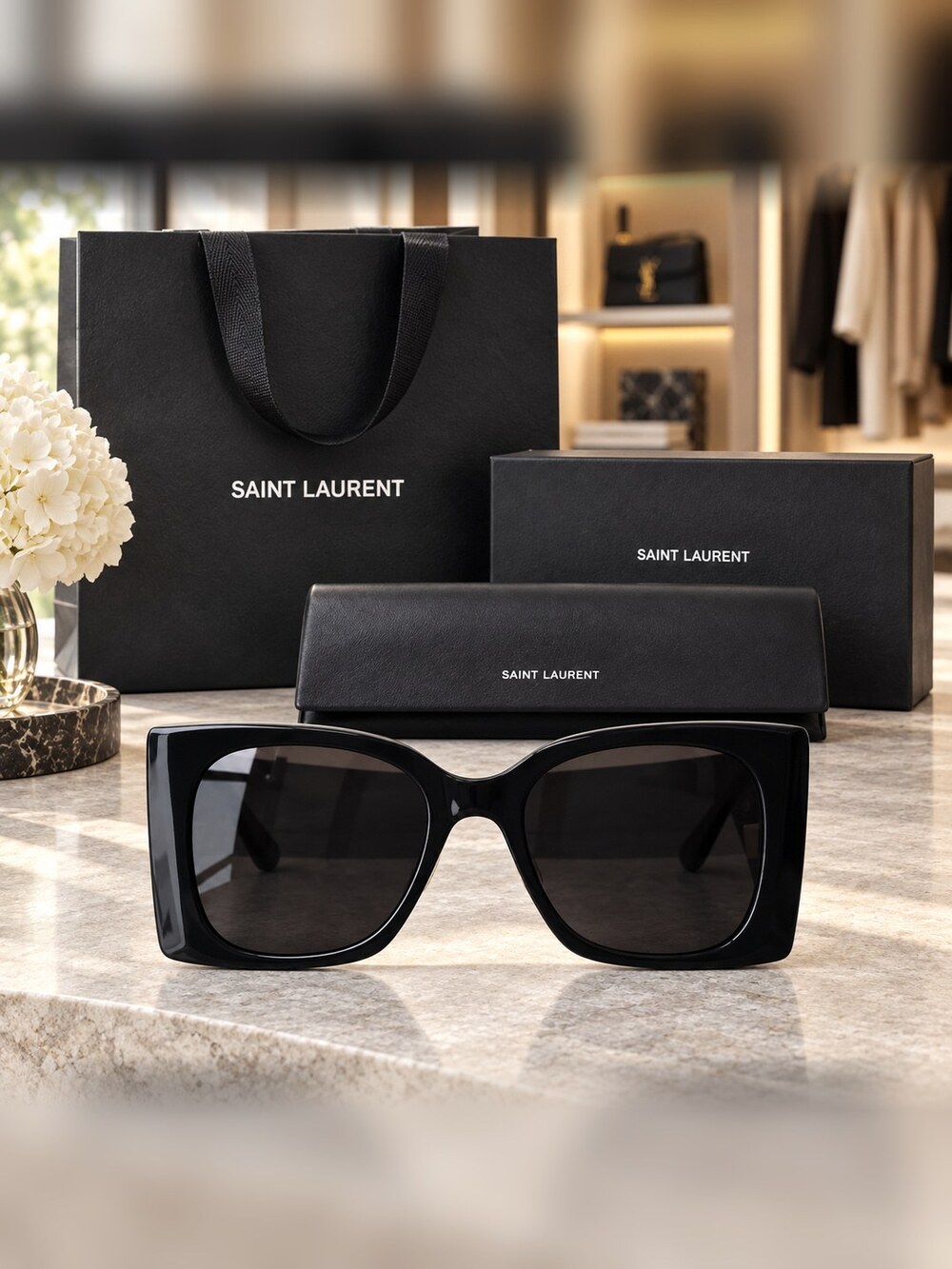 YSL Black Square Monogram Sunglasses